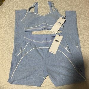 ALO Yoga Light Blue Activewear Ensemble both bra and leggings 2 piece Small